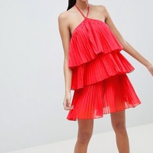 ASOS red tiered ruffle halter dress NWT